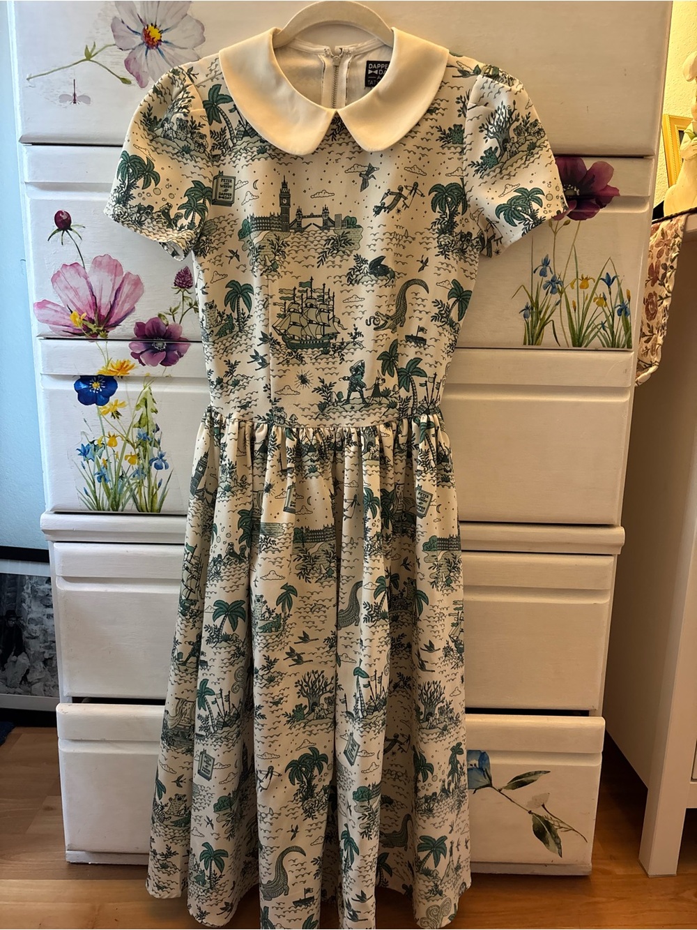 Tatyana Cream Midi Dress with Peter Pan print